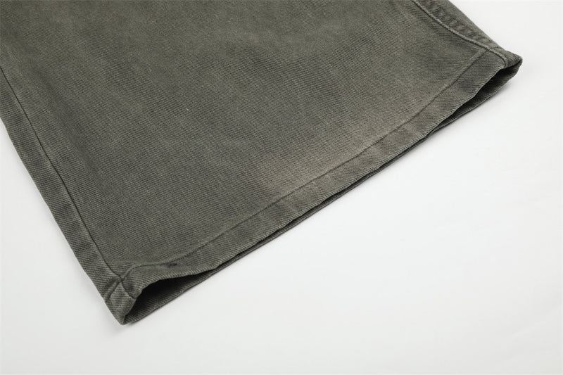 Wide-Leg Cargo Pants – Washed Denim Multi-Pocket Straight-Cut Trousers