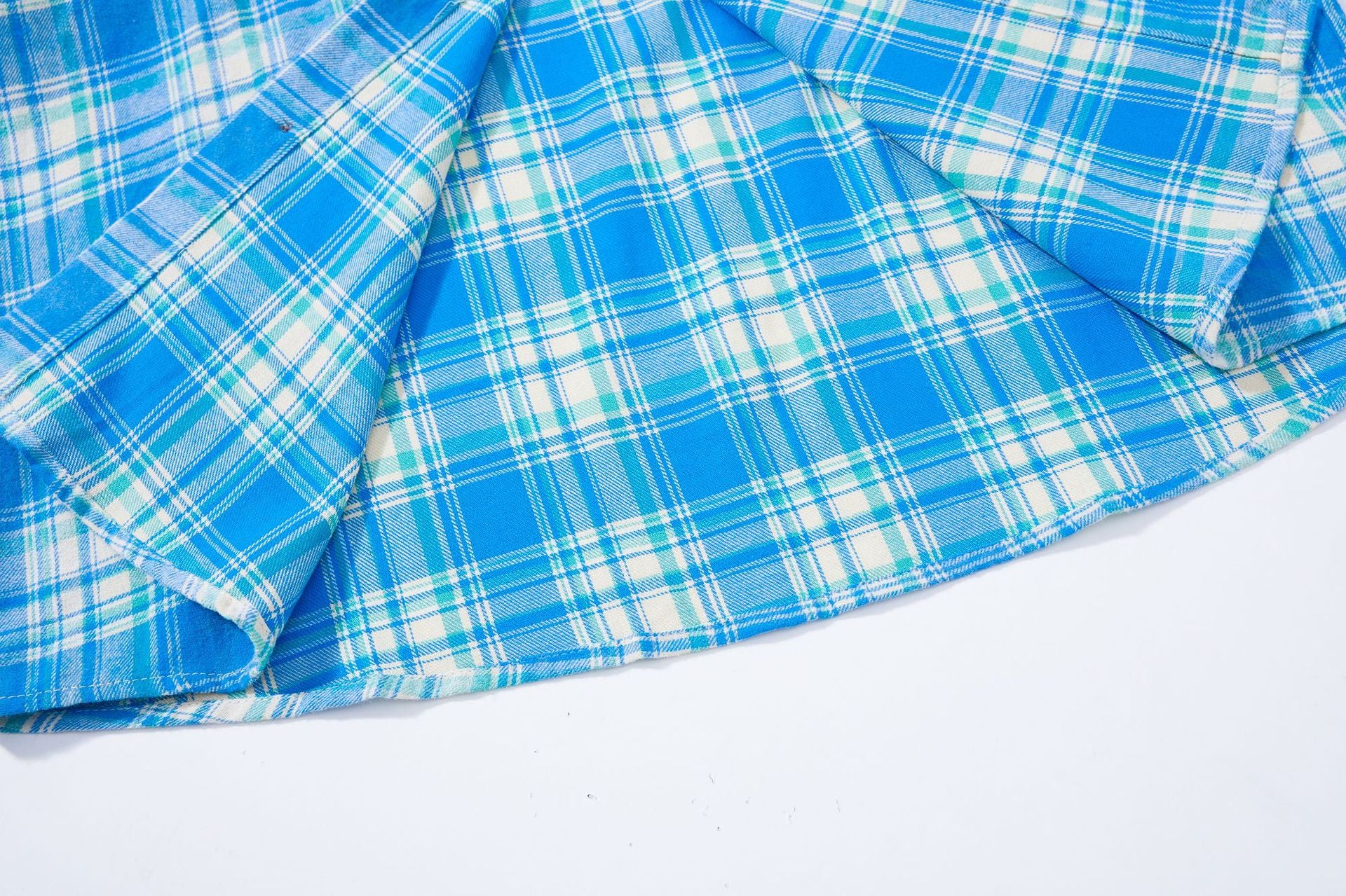 Plaid Flannel Shirt Jacket with Vintage Cartoon Embroidery – Washed Oversized