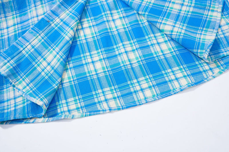 Plaid Flannel Shirt Jacket with Vintage Cartoon Embroidery – Washed Oversized