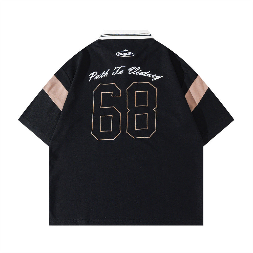 American Retro Polo Shirt – NGZ 68 Embroidered Colorblock Short Sleeve