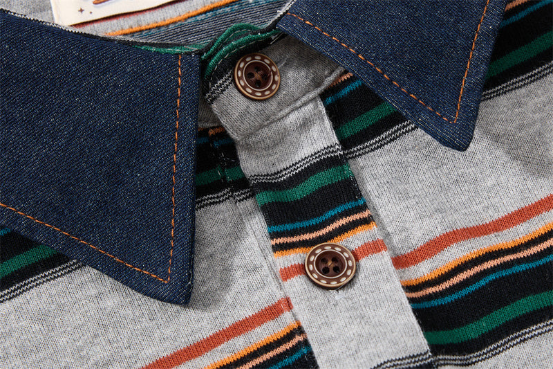 Striped Rugby Polo Shirt – Vintage American College Graphic Long Sleeve