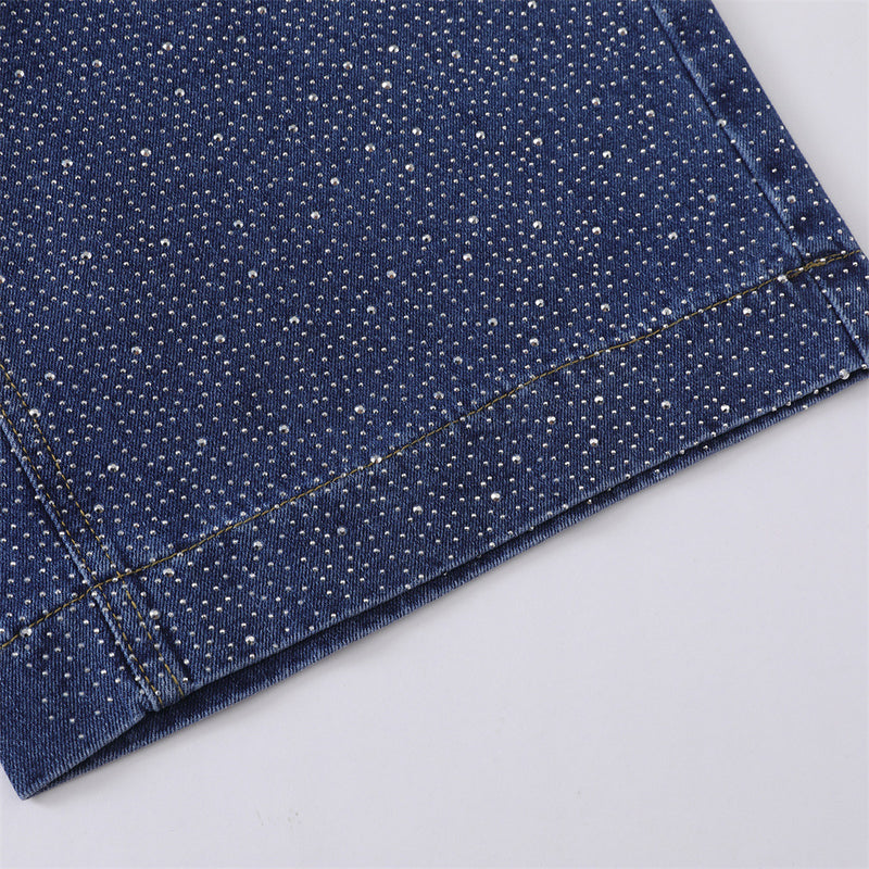 Wide-Leg Denim Shorts with Allover Rhinestone Detail – Men's Cropped Jean Shorts