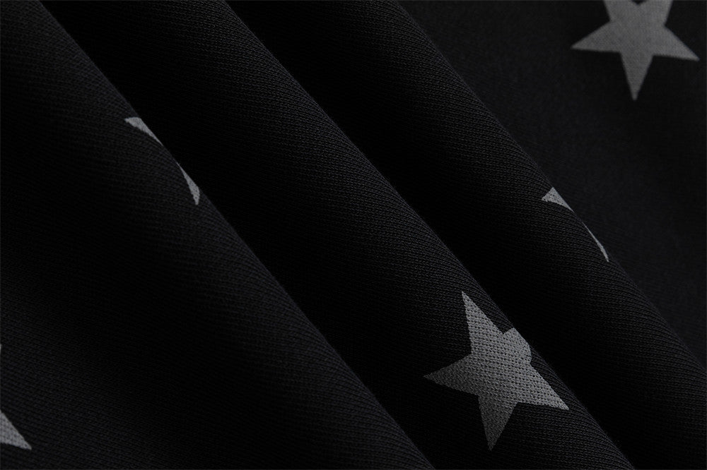 Star Print Zip-Up Track Jacket – Black Allover Star Streetwear Bomber