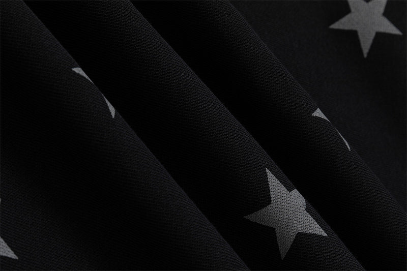 Star Print Zip-Up Track Jacket – Black Allover Star Streetwear Bomber