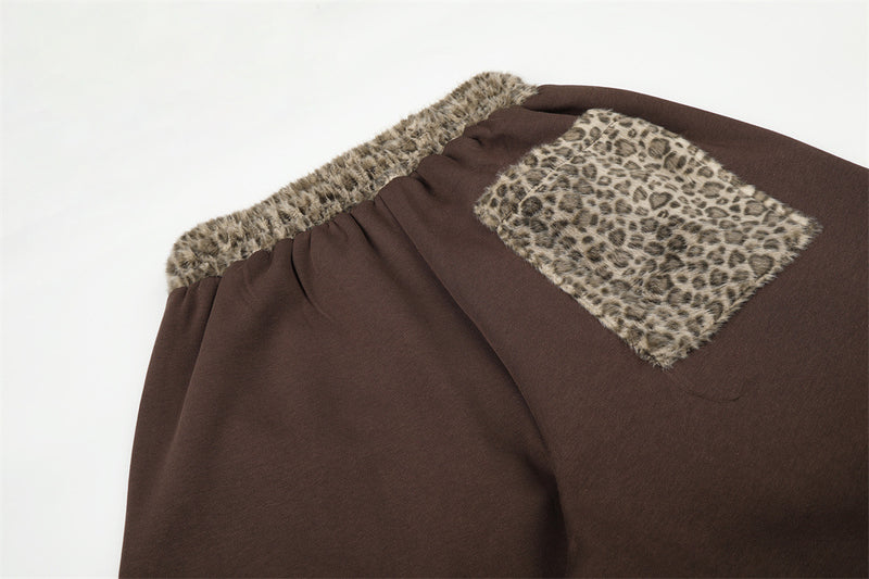 Wide-Leg Sweatpants with Leopard Print Star Patch & Drawstring Waist