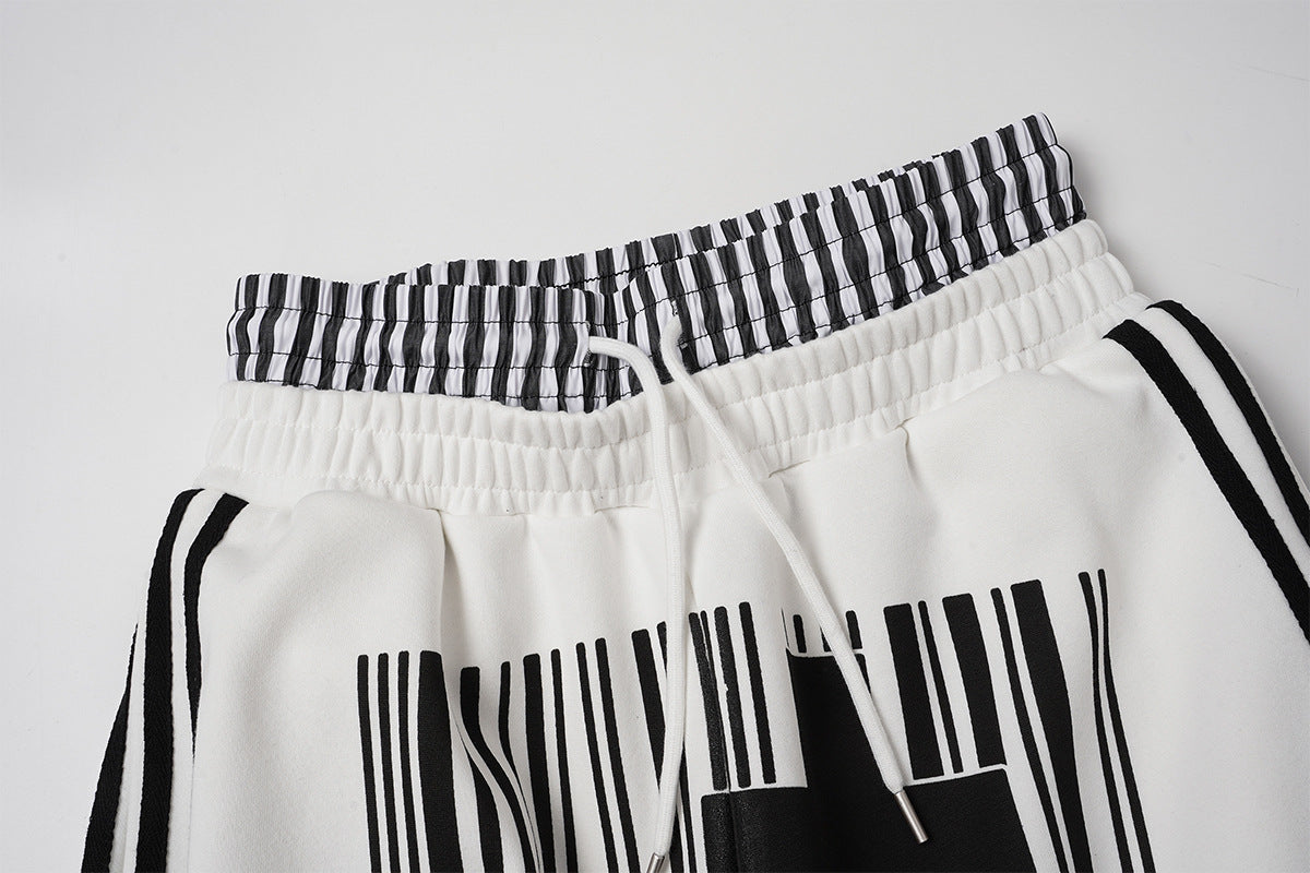 Wide-Leg Sweatpants with Barcode Cross Print & Double Waistband