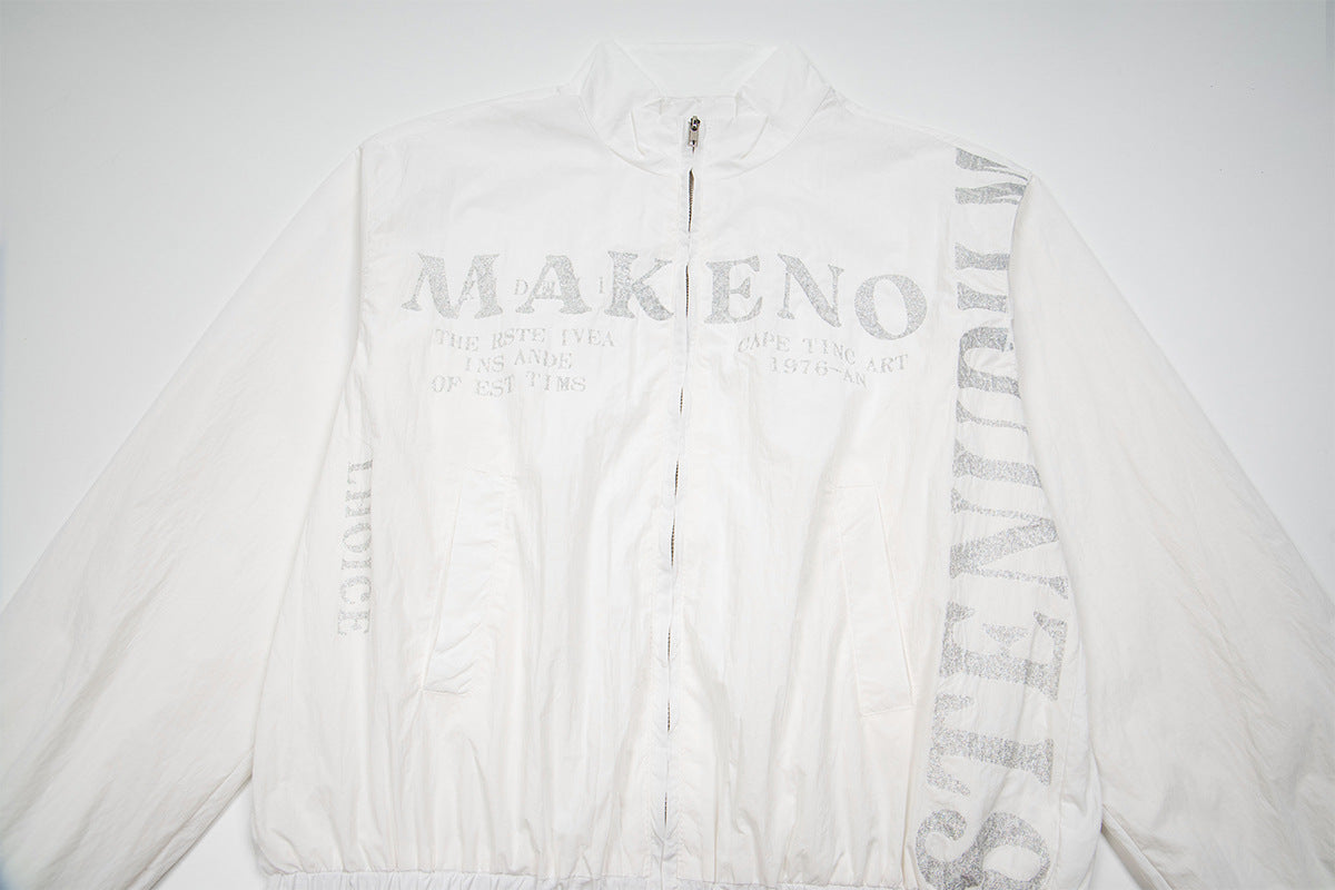Grafik-Trackjacke – Windbreaker mit Stehkragen, durchgehendem Zipper & Stencil-Print