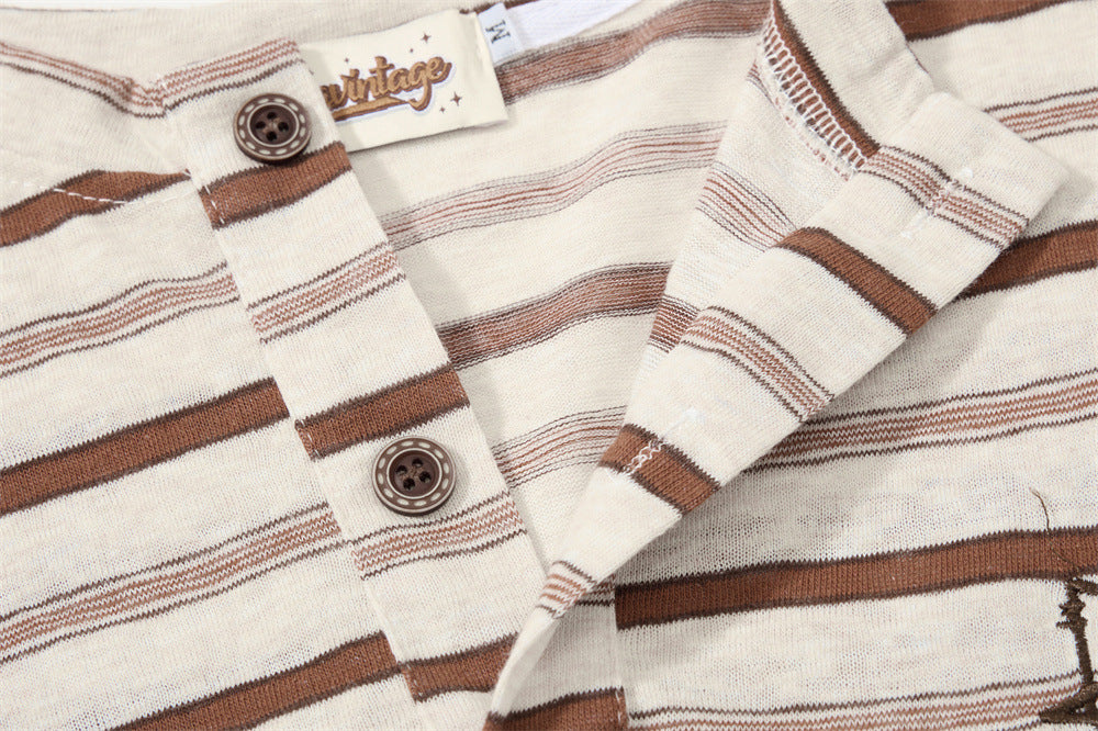 Men's Striped Long Sleeve Henley T-Shirt – Relaxed Fit