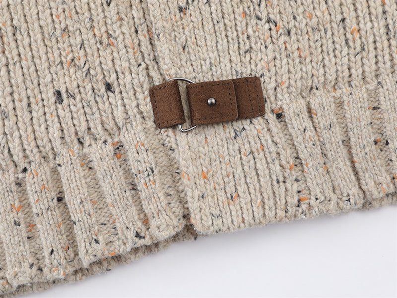 Cardigan en maille à col montant – Pull homme coupe décontractée avec fermeture à boucles en cuir