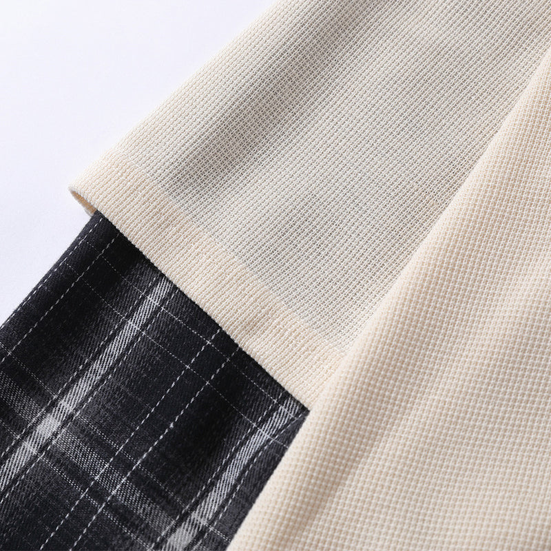 Faux Two-Piece Plaid Splice Long Sleeve Polo Shirt – Oversized Collegiate Style