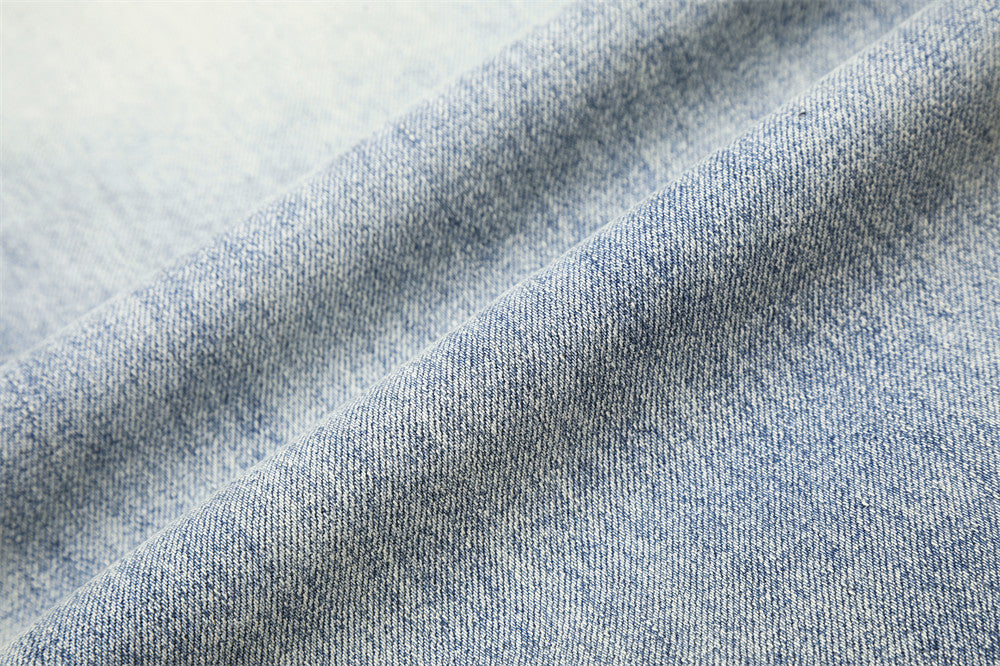 Wide-Leg Distressed Jeans – Men's Light Wash Ripped Straight-Fit Denim