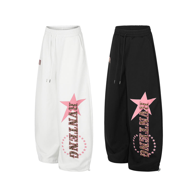 Wide-Leg Sweatpants with Star & Leopard Letter Graphic – Streetwear Joggers