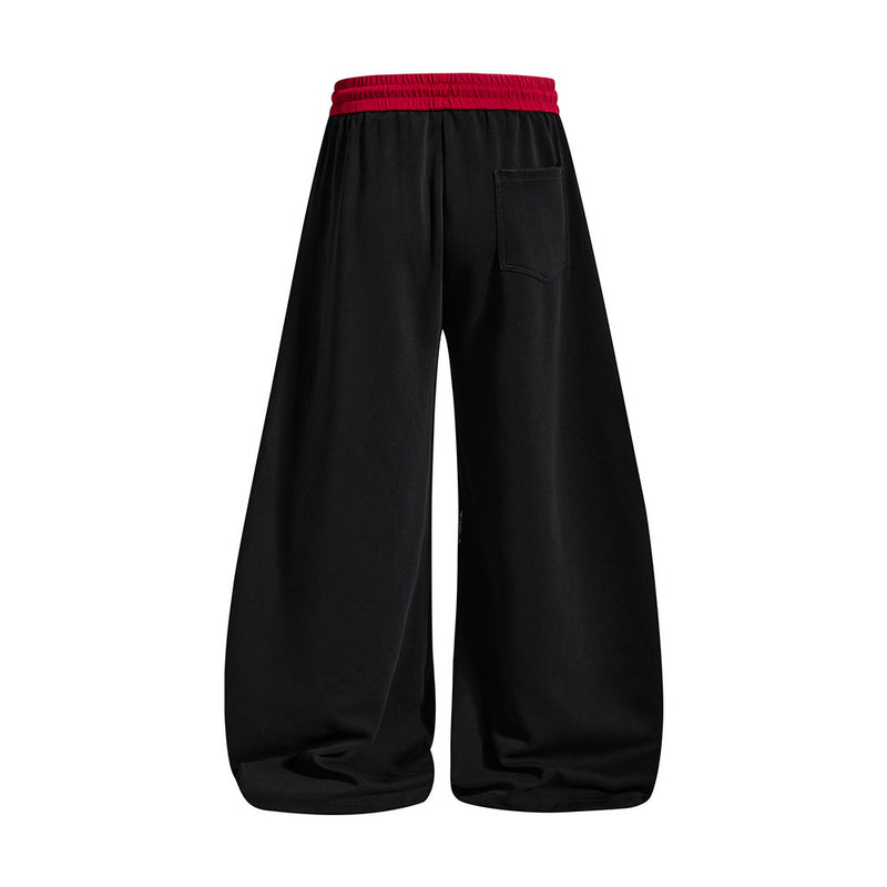 Wide-Leg Racing Graphic Sweatpants – Contrast Waistband, Letter Print