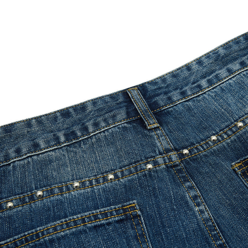 Men's Baggy Black Jeans Wide-Leg Rivet Punk Washed Denim Pants