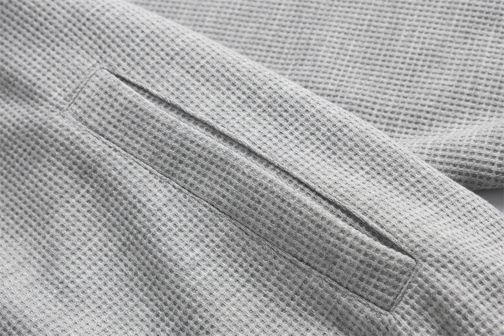 Herren-Bomber-Cardiganjacke aus Waffelstrick mit Stehkragen – Lässige Passform