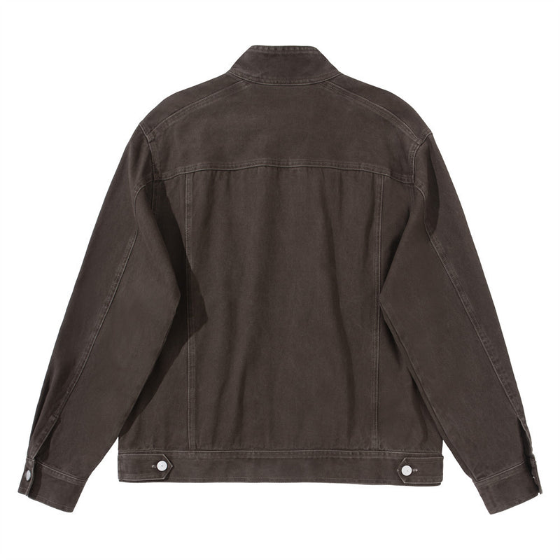 Men's Stand Collar Denim Jacket with Multi-Zip Pockets – Relaxed Fit Workwear