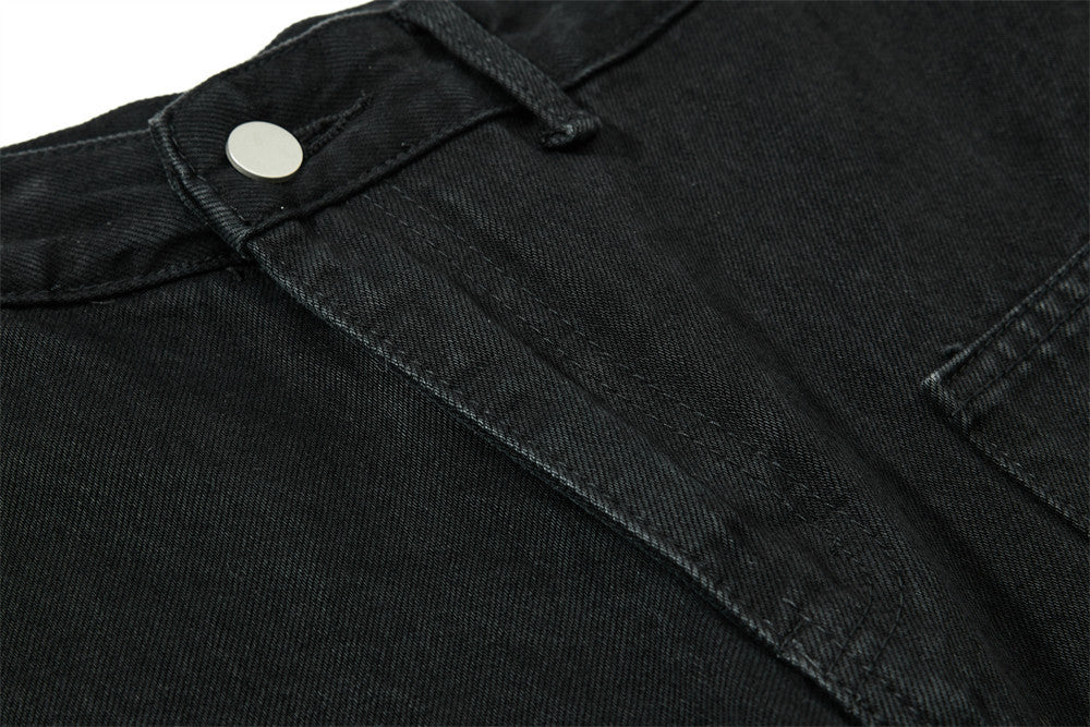 Wide-Leg-Carpenter-Jeans – Herrenjeans aus gewaschenem Denim mit asymmetrischer Knopfleiste und Utility-Details