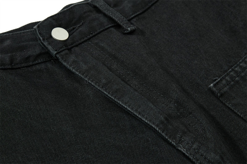 Wide-Leg-Carpenter-Jeans – Herrenjeans aus gewaschenem Denim mit asymmetrischer Knopfleiste und Utility-Details