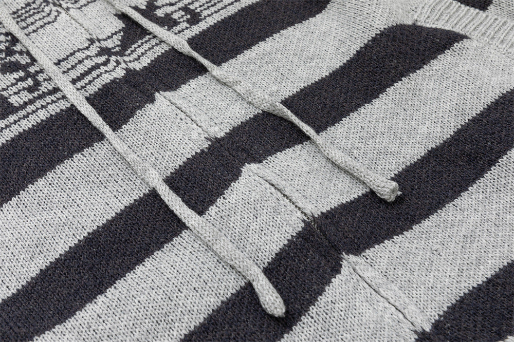 Striped Knit Zip-Up Hoodie – Men's Oversized Color-Block Cardigan Sweater