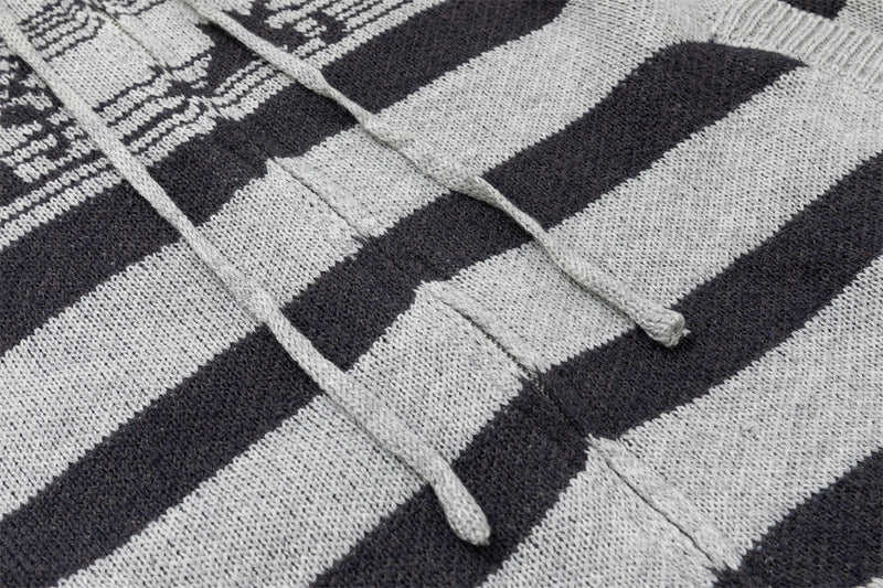 Striped Knit Zip-Up Hoodie – Men's Oversized Color-Block Cardigan Sweater