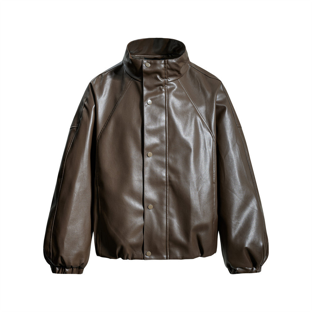Veste homme oversize en similicuir PU, col montant, boutons-pression, coupe carrée