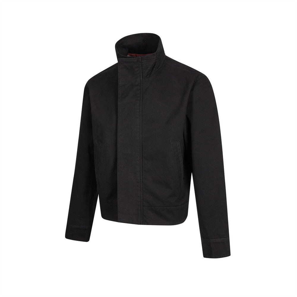 Men's Funnel-Neck Cropped Jacket – Solid Color Streetwear Harrington