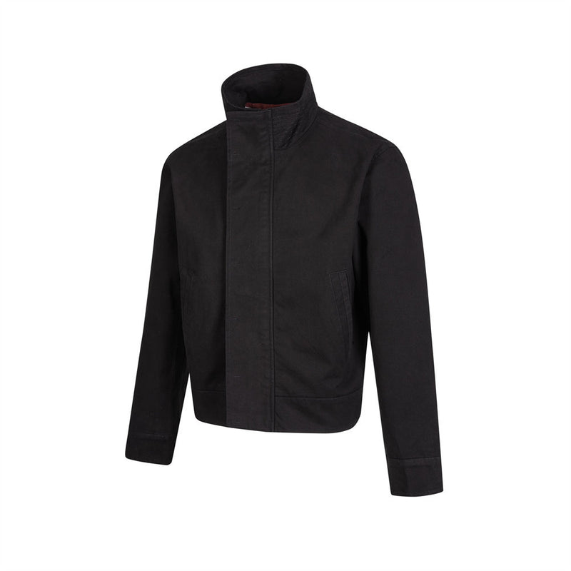 Men's Funnel-Neck Cropped Jacket – Solid Color Streetwear Harrington