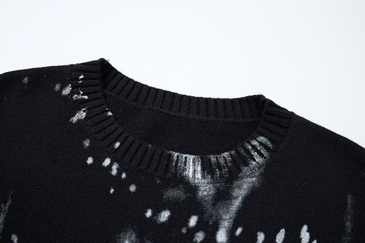 Pull en maille col rond éclaboussures d’encre – Motif peinture déstructuré