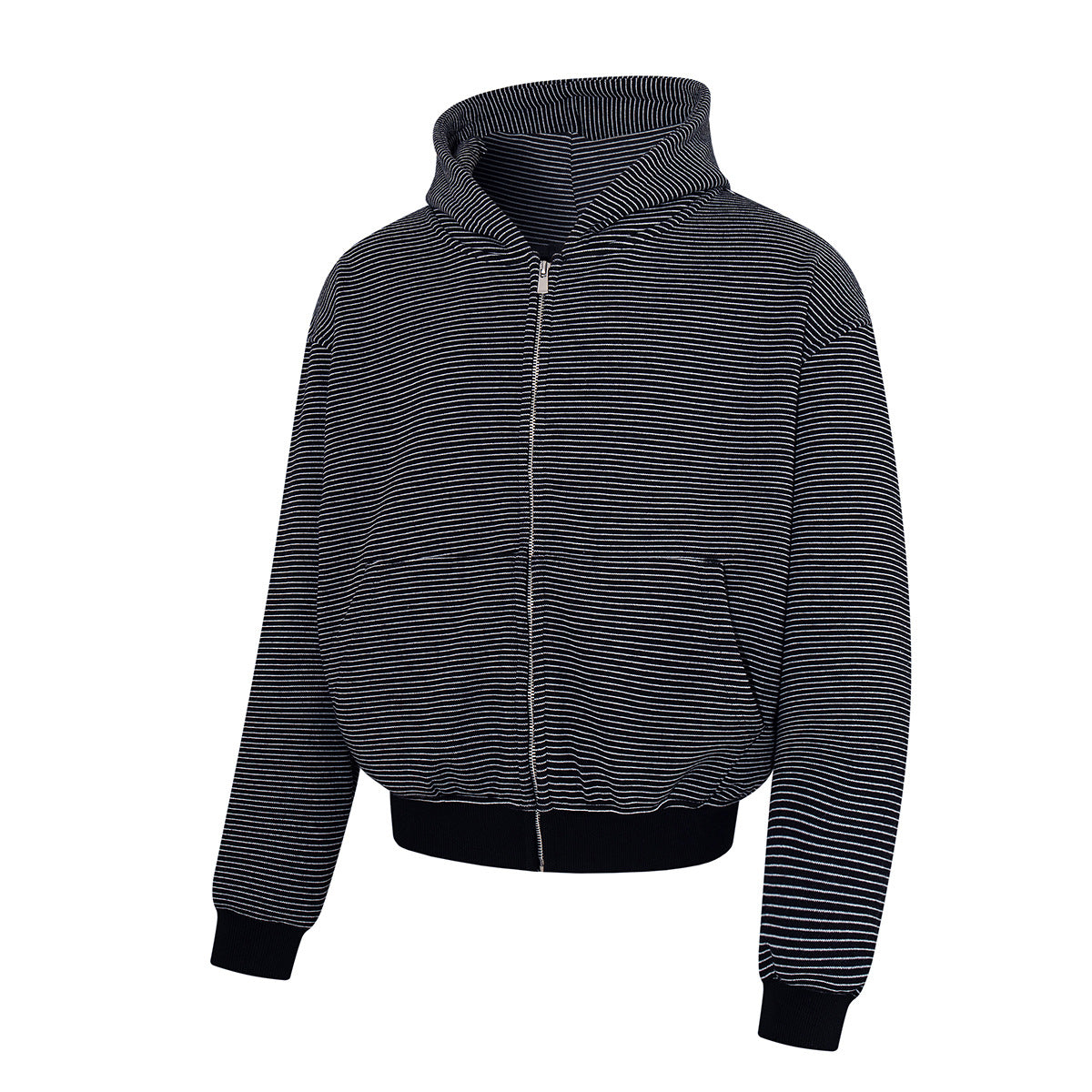 Gestreifter Zip-Hoodie im kastigen Oversized-Schnitt mit Fleece-Innenfutter