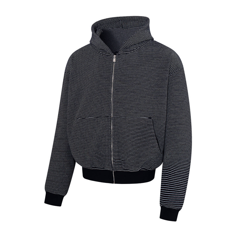 Gestreifter Zip-Hoodie im kastigen Oversized-Schnitt mit Fleece-Innenfutter