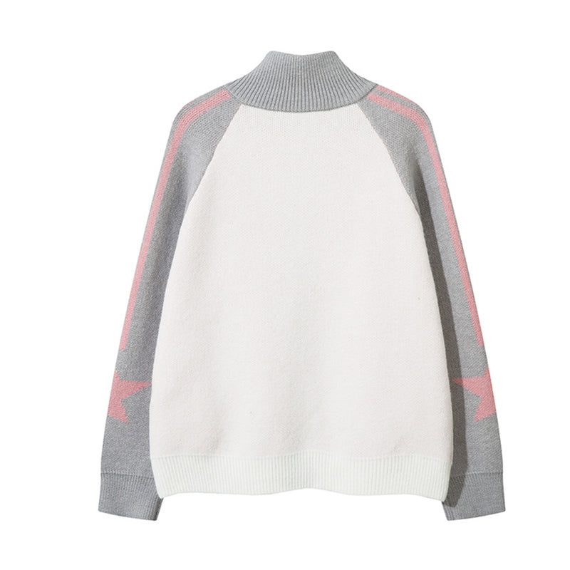 Varsity Knit Zip Cardigan – Colorblock Number 80 Retro Athletic Sweater Jacket