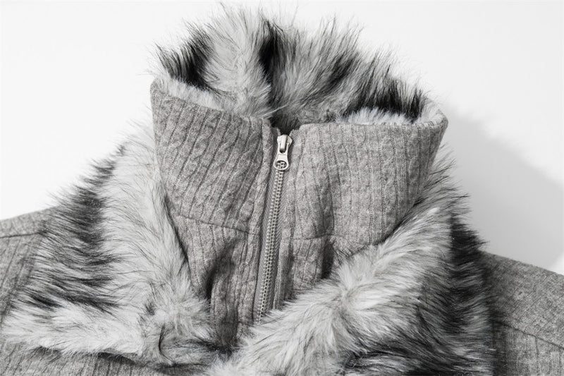 Men's Faux Fur Collar Double-Layer Knit Bomber Jacket