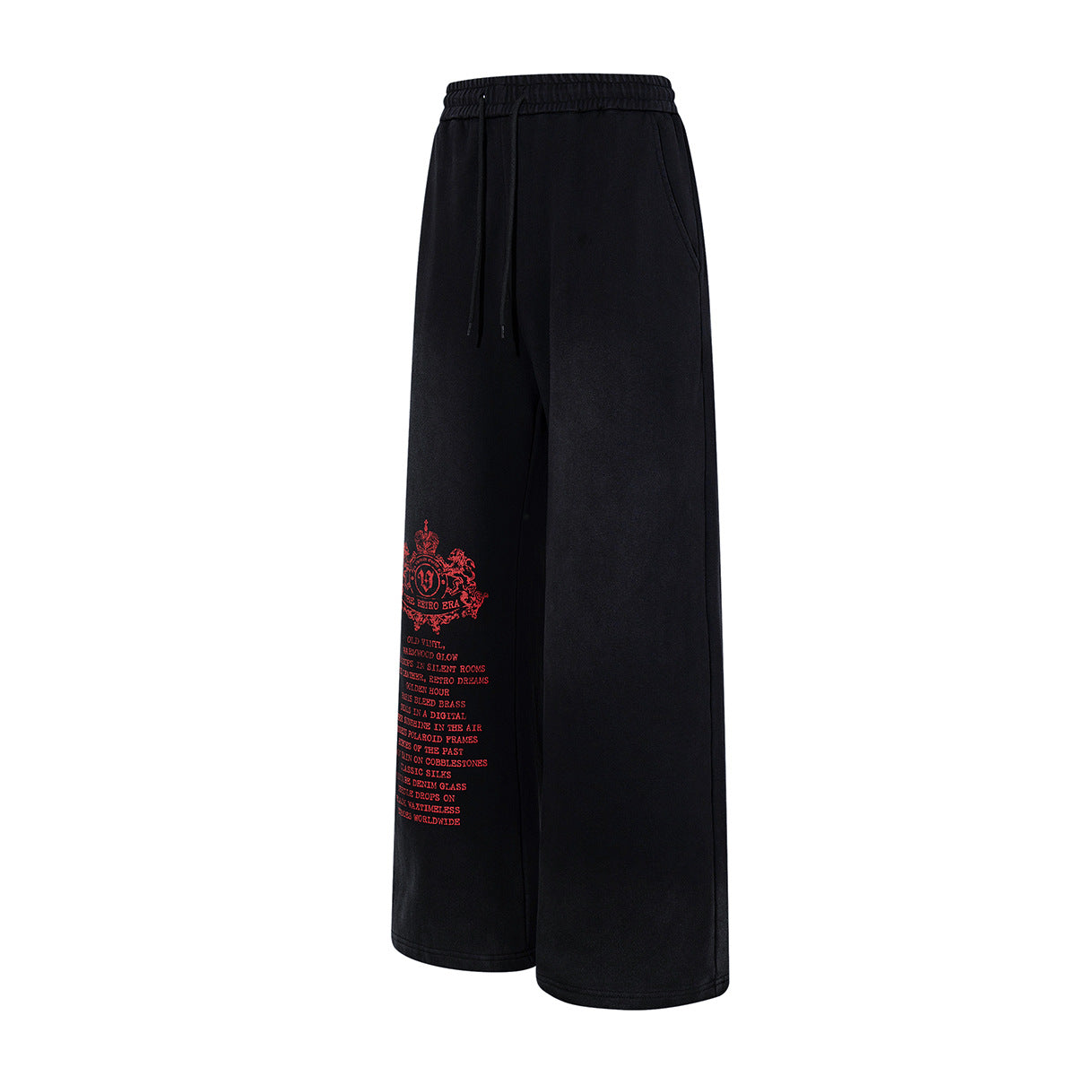 Wide-Leg Sweatpants – Vintage Washed Heraldic Graphic, Relaxed Straight Fit