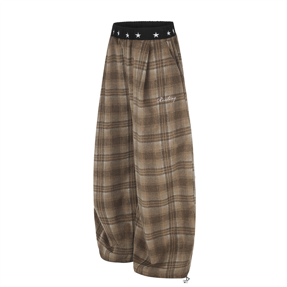 Pantalon large ballon à carreaux – pantalon streetwear oversize avec ceinture étoilée