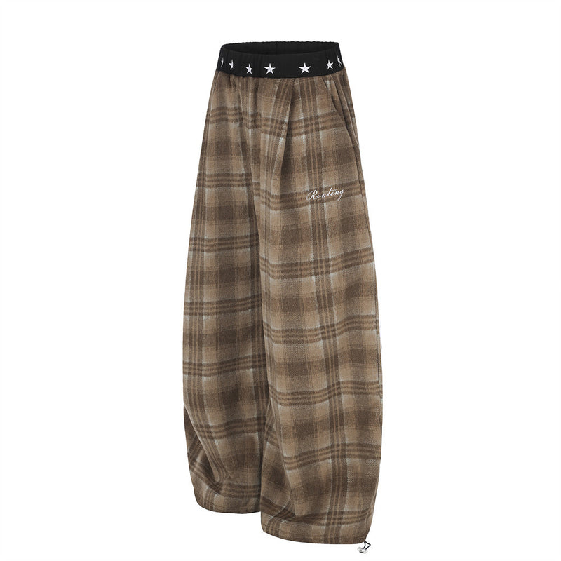 Pantalon large ballon à carreaux – pantalon streetwear oversize avec ceinture étoilée