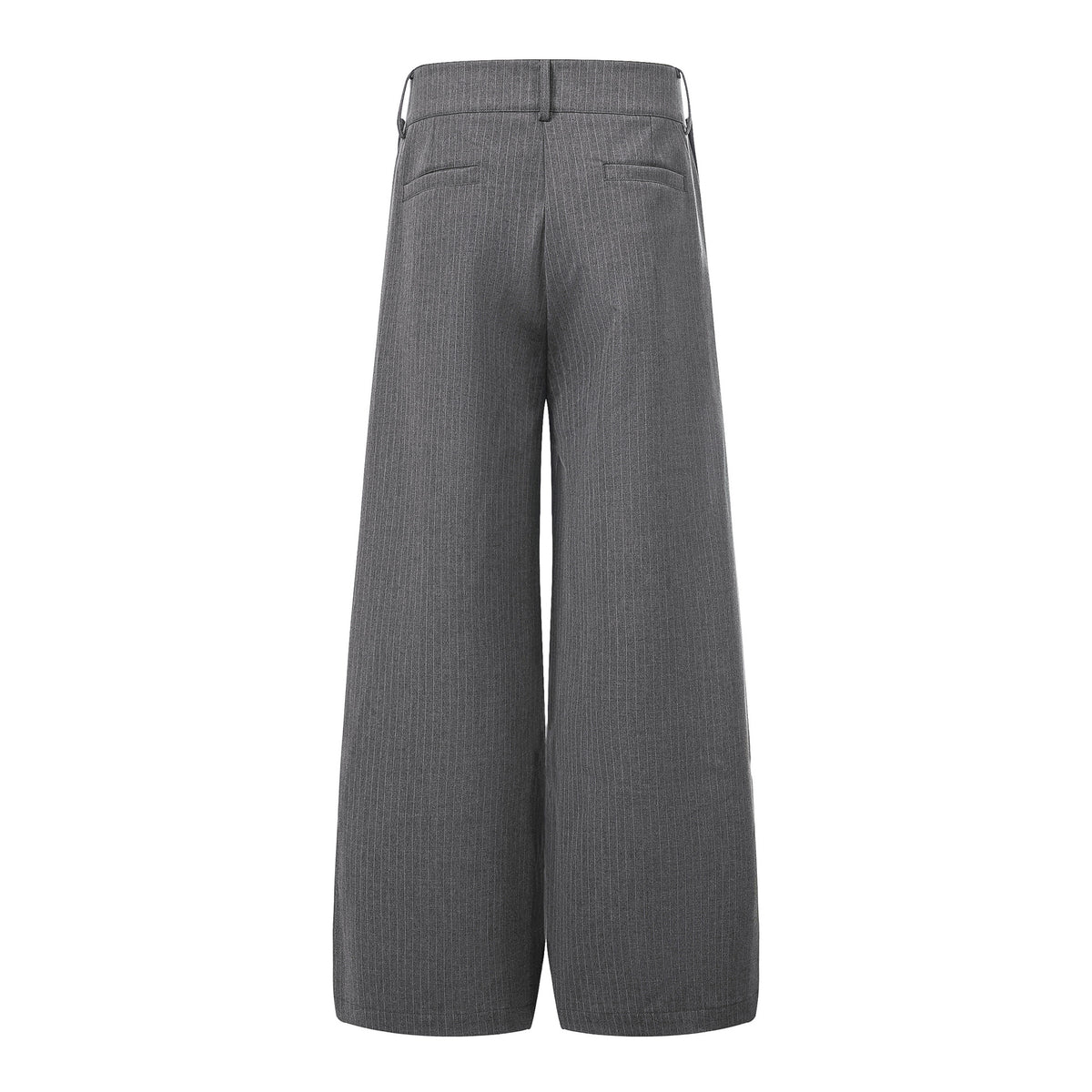 Graue Nadelstreifenhose mit weitem Bein, Bundfalten, doppeltem Bund und Pyramidennieten