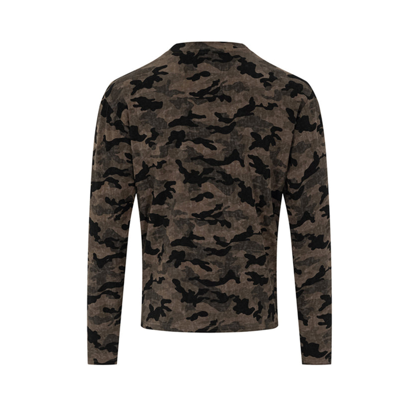 Camiseta gráfica de manga larga con camuflaje – Camiseta streetwear de estampado desgastado