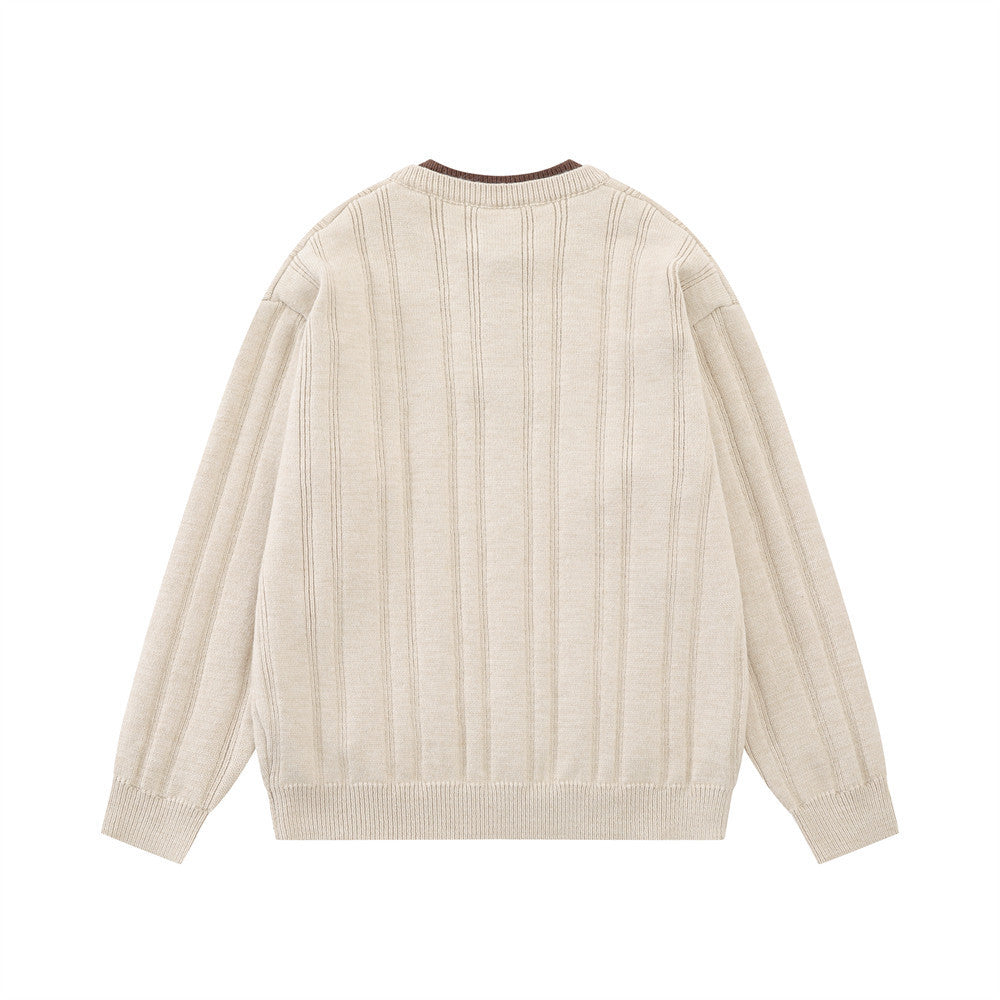 Pull homme en maille côtelée à col tunisien – Coupe oversize décontractée