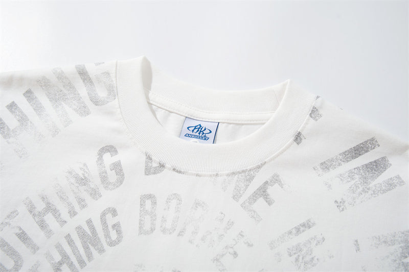 T-shirt oversize à manches longues graphique – Imprimé texte spiralé usé, col rond