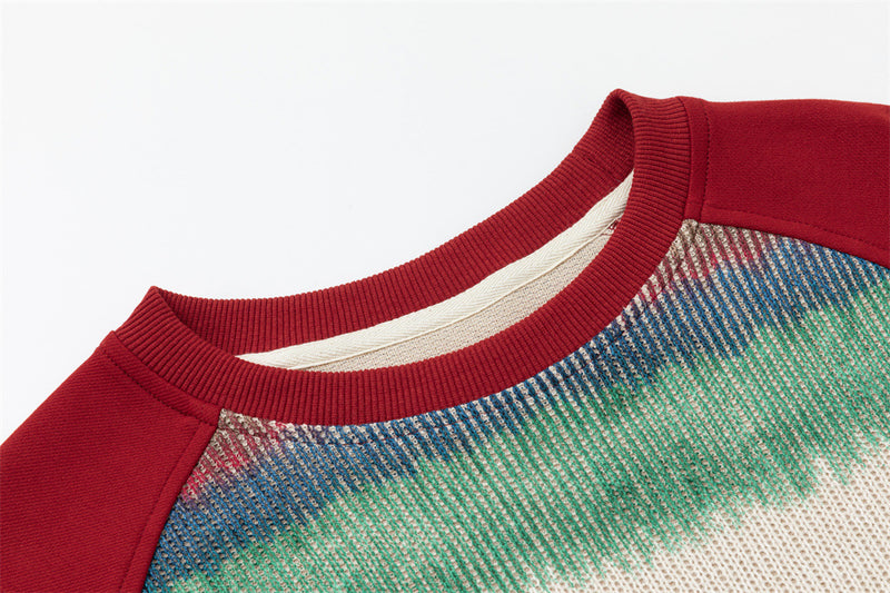 Men's Tie-Dye Stripe Raglan Long Sleeve Sweater with Colorblock Sleeves