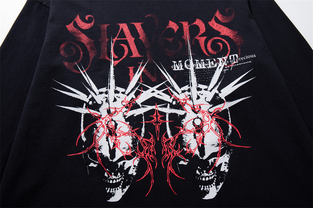Herren-Langarmshirt mit dunkler Graphic – Skull- und Tribal-Print aus gewaschener Baumwolle