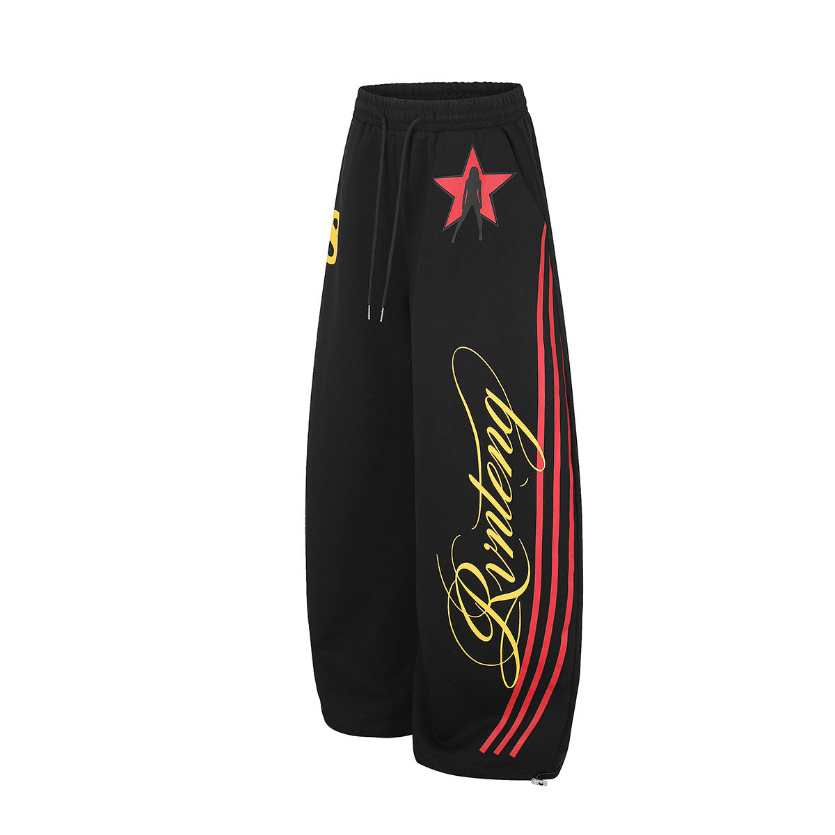 Pantalon de survêtement à jambes larges avec rayures rétro et imprimé graphique