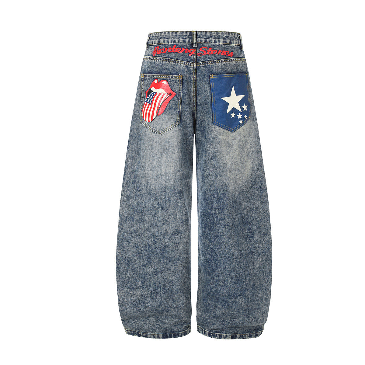 Jean baggy à jambes larges avec poches arrière graphiques – Coupe tonneau oversize