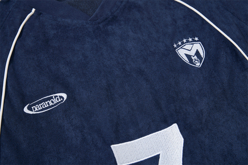 Number 7 Embroidered V-Neck Soccer Jersey T-Shirt