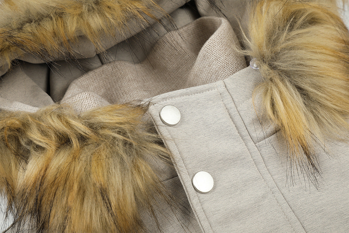 Fur Collar Padded Bomber Jacket – Vintage American Streetwear Winter Coat