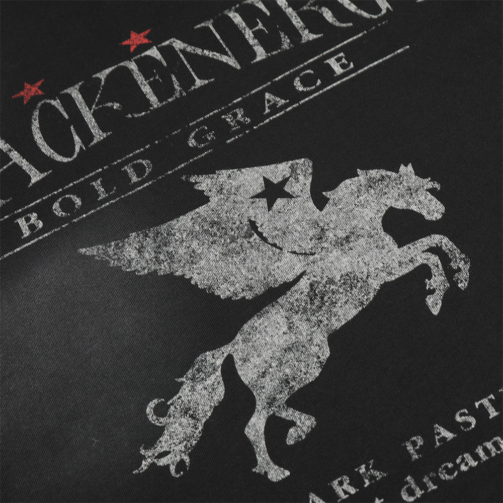 Herren-Grafikshirt Langarm mit Pegasus-Print, verwaschen, Distressed-Rundhals-Shirt