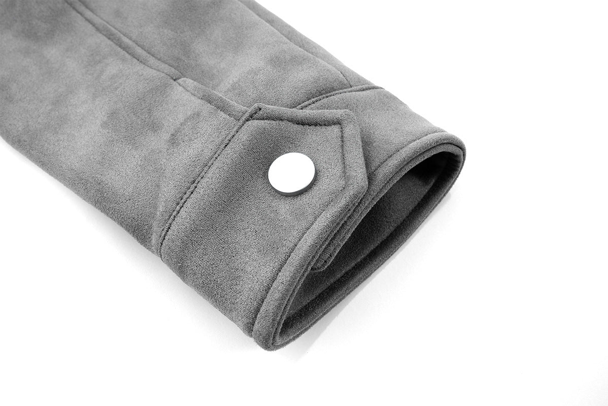 Men's Suede Jacket Boxy Zip-Up with Chest Pockets