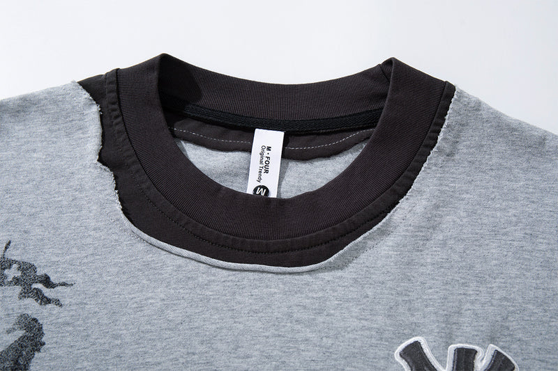 T-shirt oversize color block à motif, manches longues – Haut streetwear à effet deux pièces