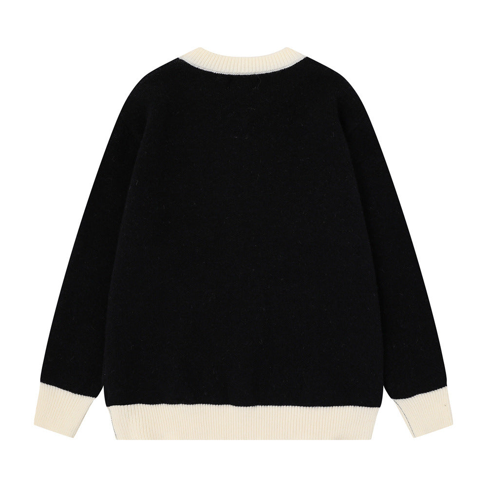 Men's Crew Neck Jacquard Knit Sweater – Pixelated Portrait Graphic, Contrast