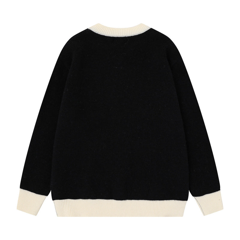 Men's Crew Neck Jacquard Knit Sweater – Pixelated Portrait Graphic, Contrast